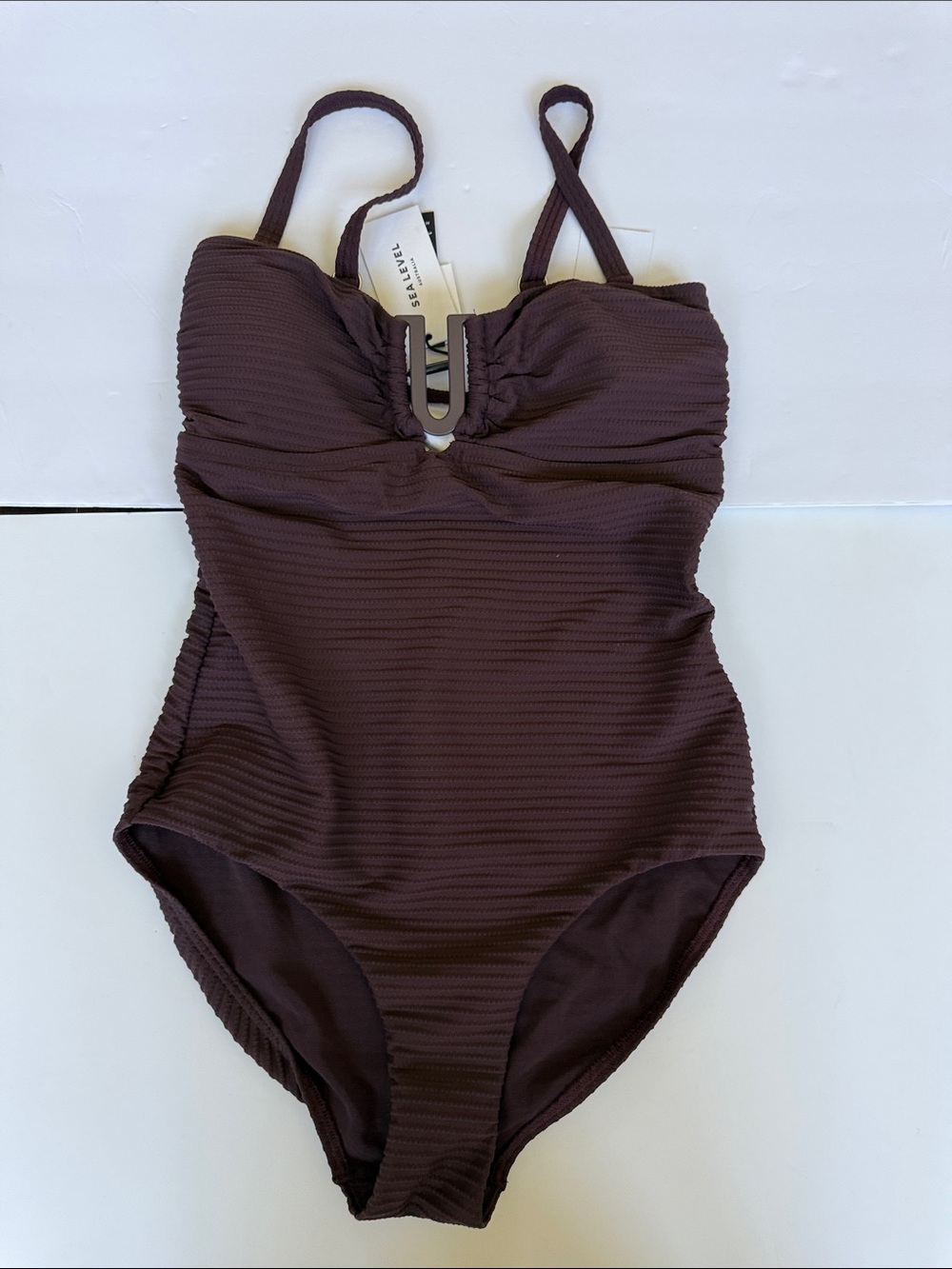 NEW Sea Level Australia Brown Textured One-Piece Swimsuit Size 8